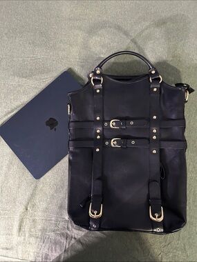 Sony Black Leather laptop bag  with Gold Hardware